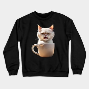 Funny Cat In Coffee Mug Crazy Mad Angry Cat Crewneck Sweatshirt